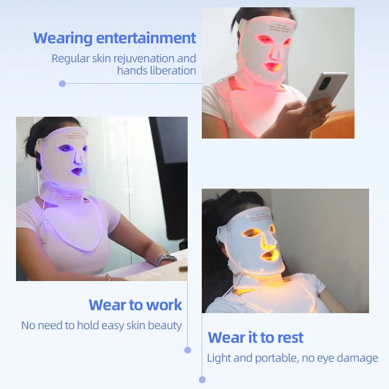 GlowThera - 4-Color LED Gesichts- & Halsmaske mit Rotlicht / Infrarot-Photonentherapie.