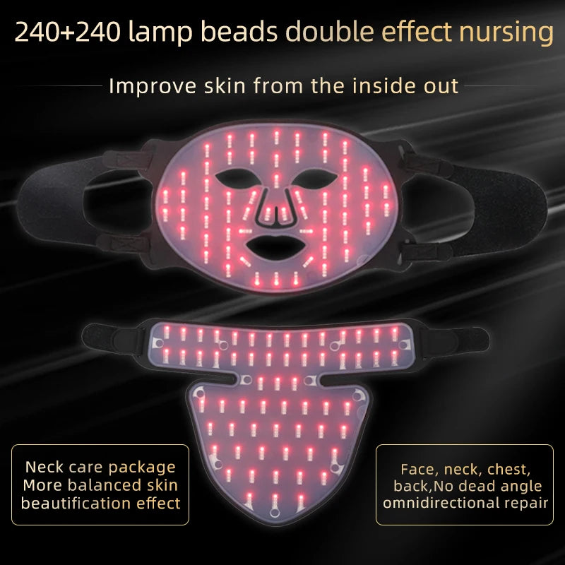 GlowThera - 4-Color LED Gesichts- & Halsmaske mit Rotlicht / Infrarot-Photonentherapie.