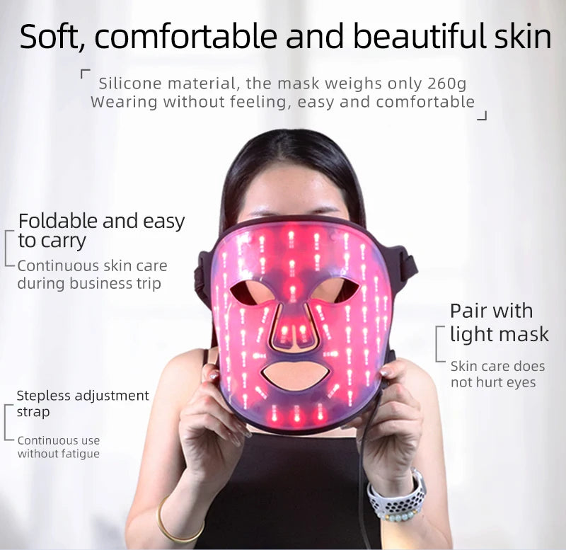 GlowThera - 4-Color LED Gesichts- & Halsmaske mit Rotlicht / Infrarot-Photonentherapie.