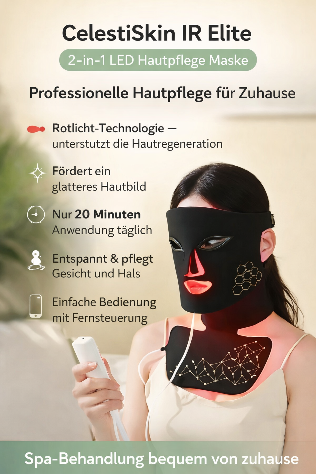 GlowLift LED Pro - LED-Gesichts- & Halsmaske mit 8 Farben, Rotlicht & Nahinfrarot, passend für Anti-Aging, Hautstraffung & Aknepflege.