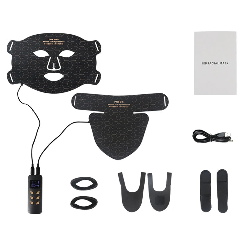 GlowThera - 4-Color LED Gesichts- & Halsmaske mit Rotlicht / Infrarot-Photonentherapie.