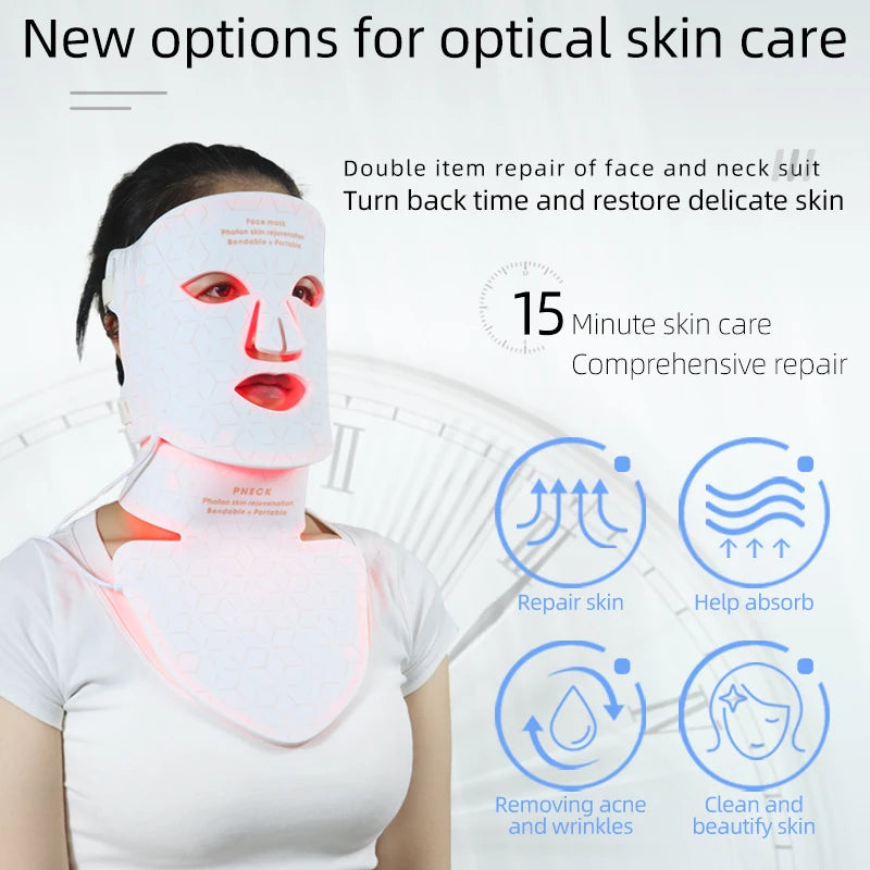 GlowThera - 4-Color LED Gesichts- & Halsmaske mit Rotlicht / Infrarot-Photonentherapie.