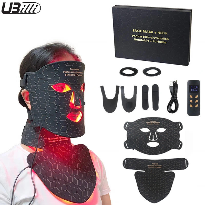 GlowThera - 4-Color LED Gesichts- & Halsmaske mit Rotlicht / Infrarot-Photonentherapie.