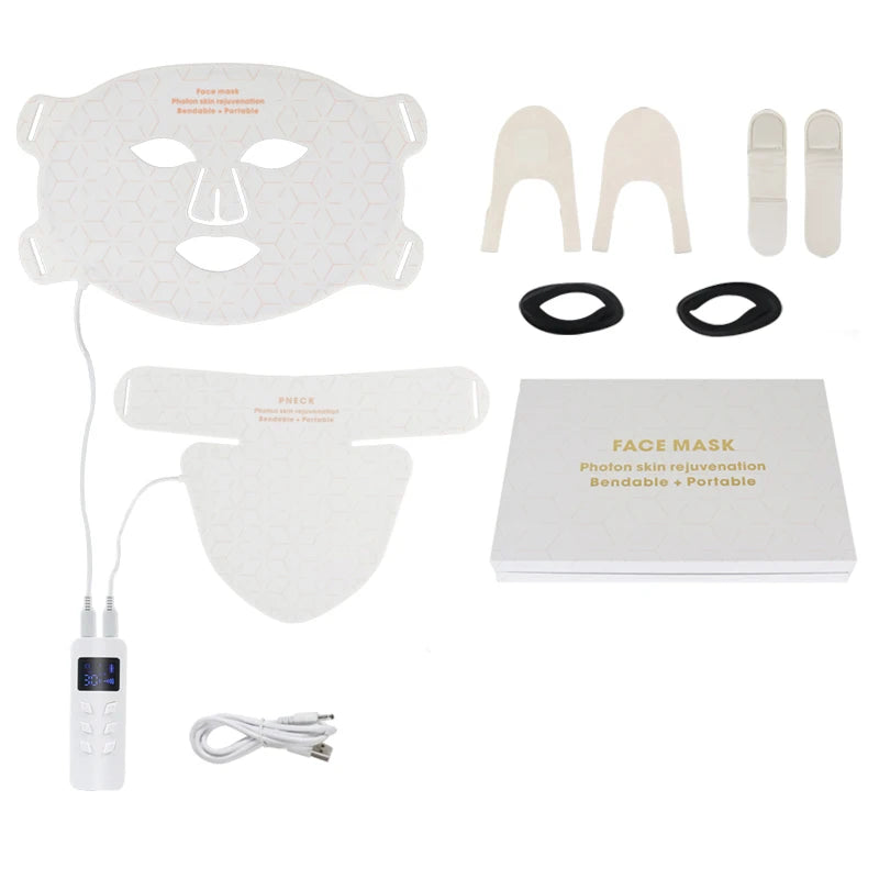 GlowThera - 4-Color LED Gesichts- & Halsmaske mit Rotlicht / Infrarot-Photonentherapie.
